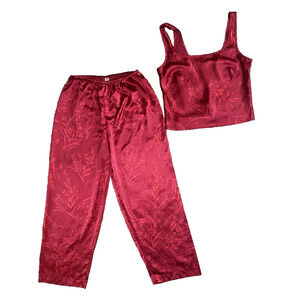Victoria’s Secret Womens Size Small Satin Pajama Set Tank & Pants Red Print